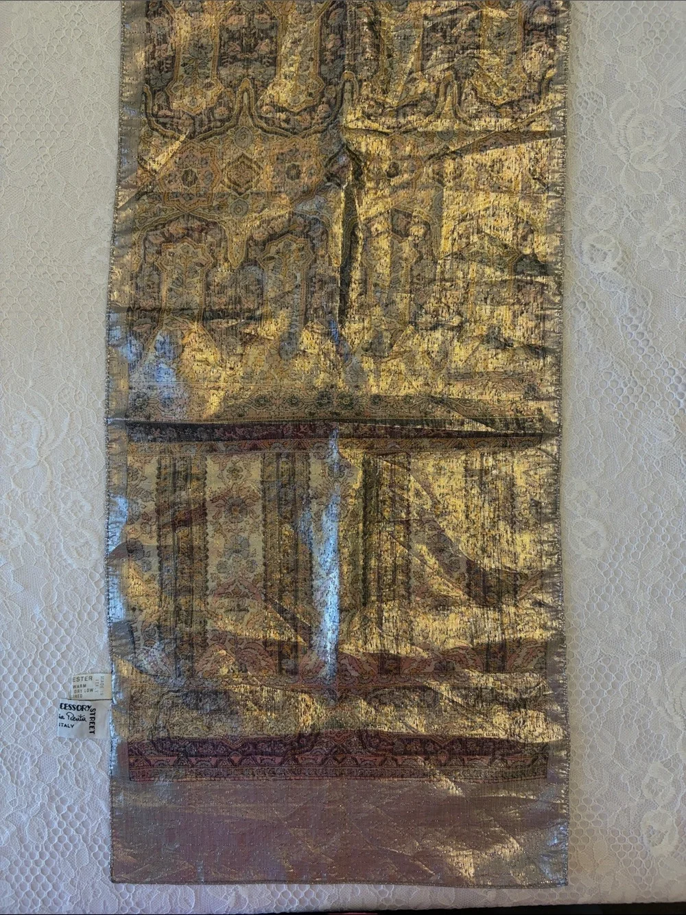 Vintage 80s Oscar de la Renta Metallic Paisley Scarf - Gold & Bronze